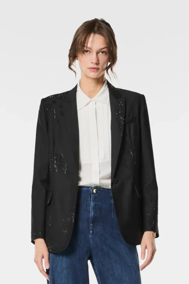 Giacca blazer Nenette monopetto in lana con strass donna - immagine 6