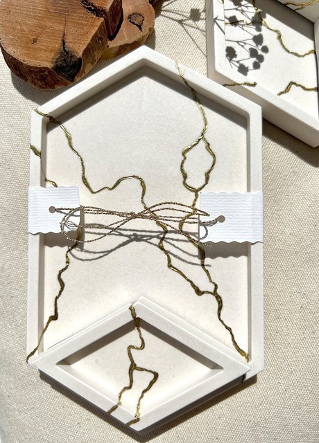 Set 5 vassoi esagonali dettagli Kintsugi - immagine 5
