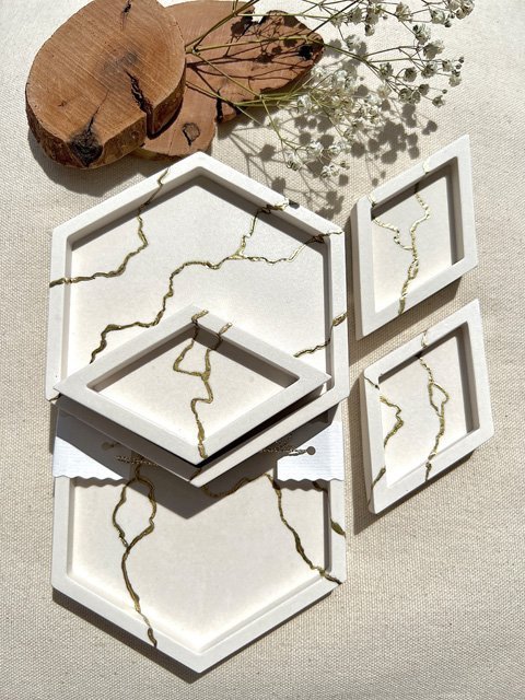 Set 5 vassoi esagonali dettagli Kintsugi - immagine 2